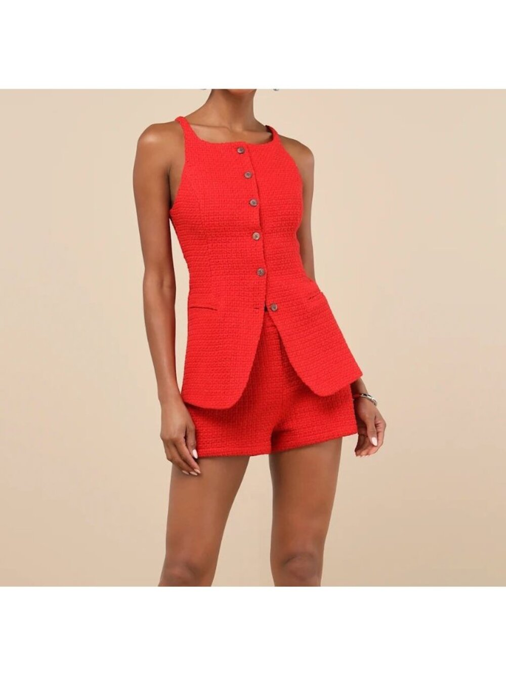 Lulus Mariette Red Knit Button-Front Vest Top Size M